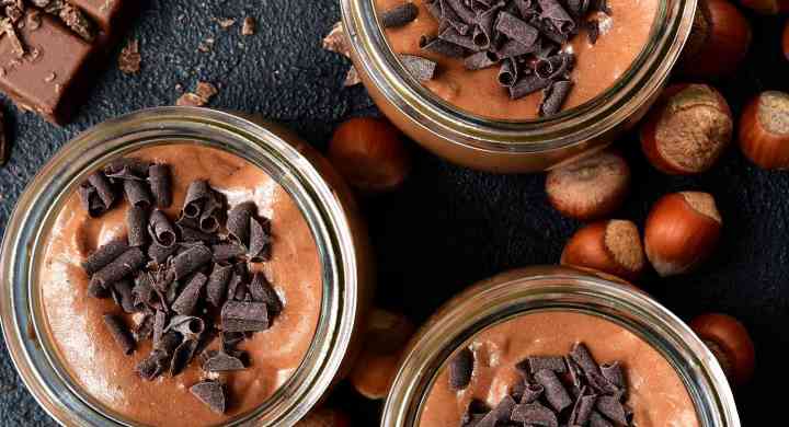Chocolate Mousse with Dark Chocolate Shavings and Hazelnuts